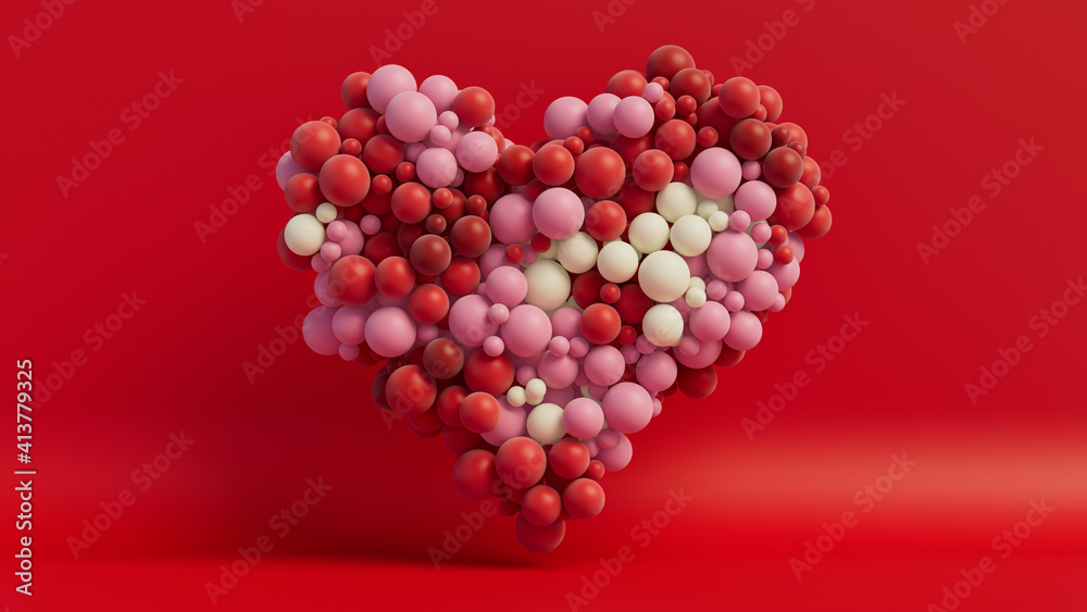 Multicolored Balloon Love Heart. Red, Pink and White Balloons arranged in a heart shape. 3D Render Multicolored Balloon Love Heart. Red, Pink and White Balloons arranged in a heart shape. 3D Render