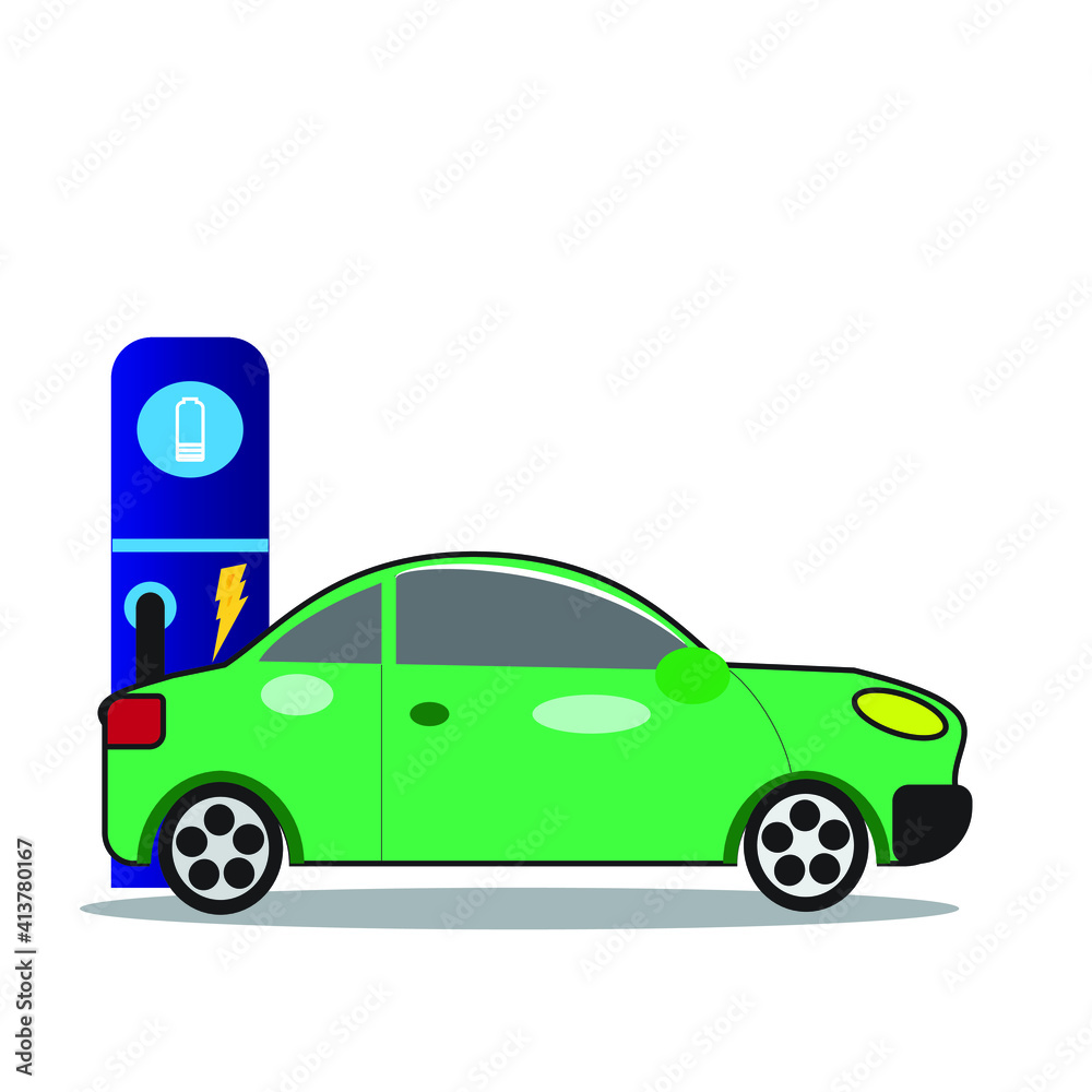 A vector of electrical car charging at power station A vector of electrical car charging at power station