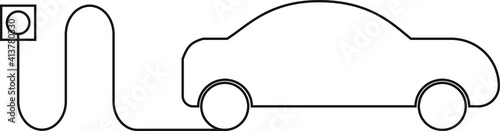 A vector of electric car outline been charge on green background. Electric car is having high demand lately