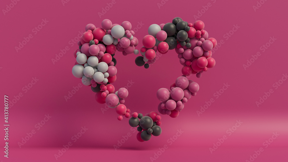 Multicolored Balloon Love Heart. Pink, Grey and Black Balloons arranged in a heart shape. 3D Render Multicolored Balloon Love Heart. Pink, Grey and Black Balloons arranged in a heart shape. 3D Render