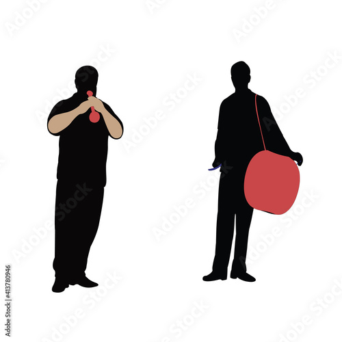 two musicians playing shawn and drum, body silhouette vector