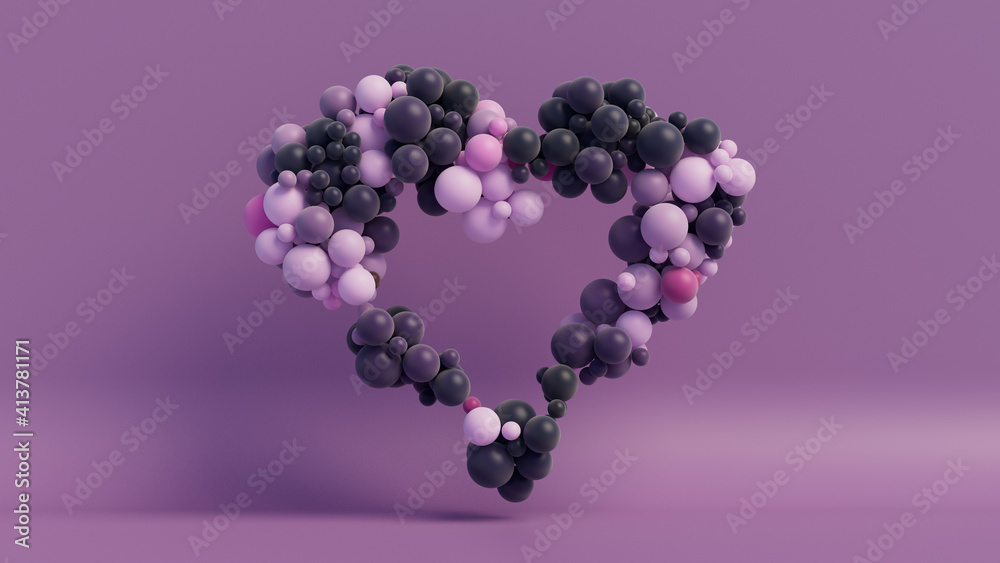 Multicolored Balloon Love Heart. Pink, Magenta and Navy Blue Balloons arranged in a heart shape. 3D Render Multicolored Balloon Love Heart. Pink, Magenta and Navy Blue Balloons arranged in a heart shape. 3D Render