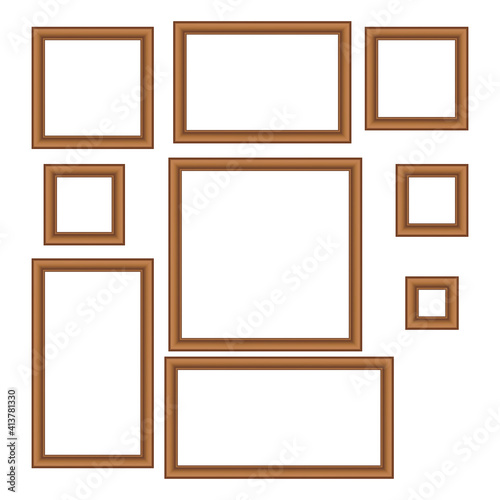 Set of squared golden vintage wooden frame for your design. Vintage cover. Place for text. Vintage antique gold beautiful rectangular frames. Template vector illustration.