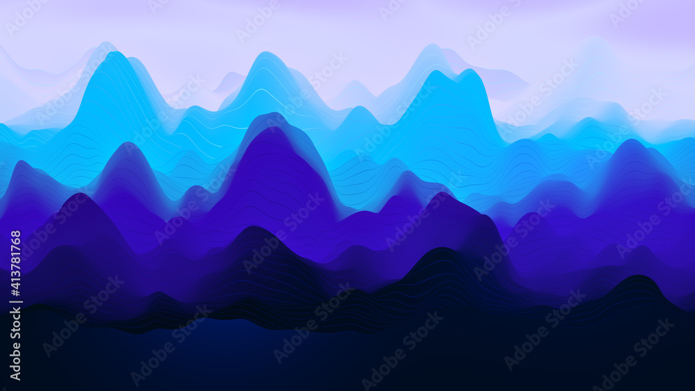 Abstract wavy background with modern gradient colors.  3d illustration sound wave