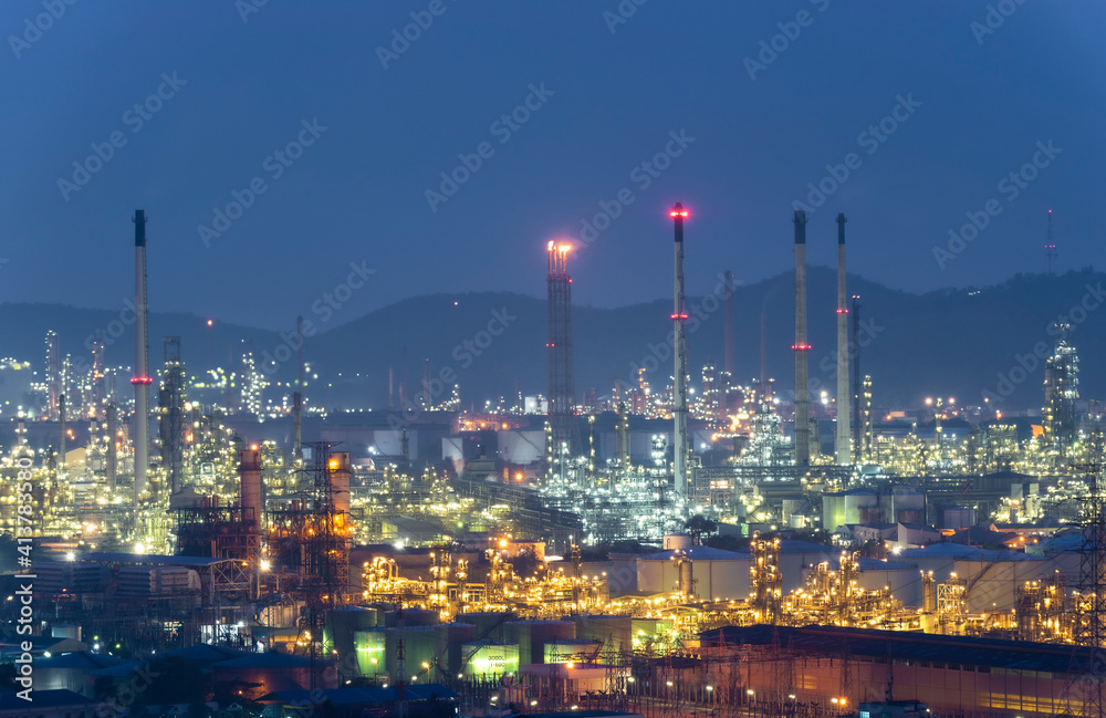 View of the oil refinery and industry at night.