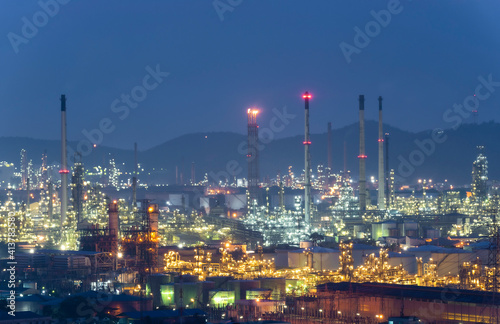 View of the oil refinery and industry at night.