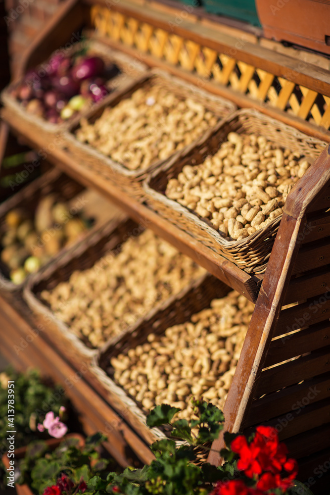 dried fruits in baskets on the showcase dried fruits in baskets on the showcase