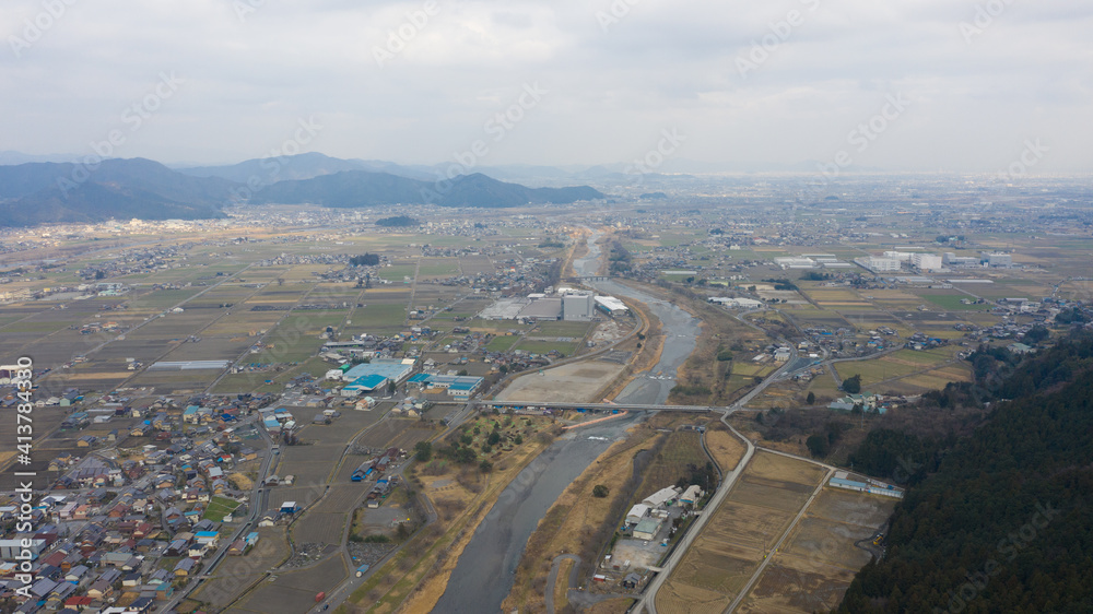揖斐川町 粕川からの風景 ドローン空撮