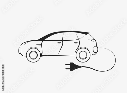 electric car line icon. environmentally friendly and eco transport symbol. car and electric plug. isolated vector image