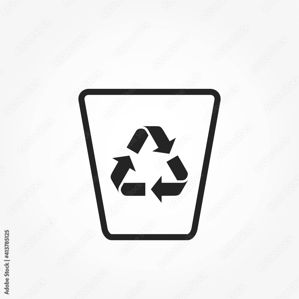 garbage trash can with recycle sign line icon. recycling, eco and environmental management symbol. isolated vector image garbage trash can with recycle sign line icon. recycling, eco and environmental management symbol. isolated vector image