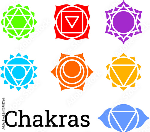 Vector illustration of the chakra symbols set