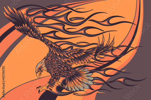 Flaming Eagle on colored background vector illustration