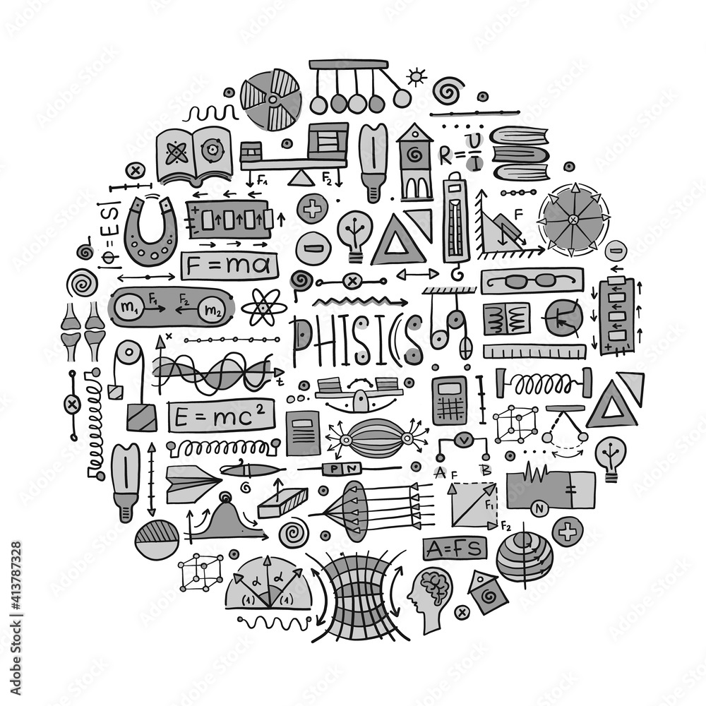 Physics icons, sign and symbols. Art Background for your design