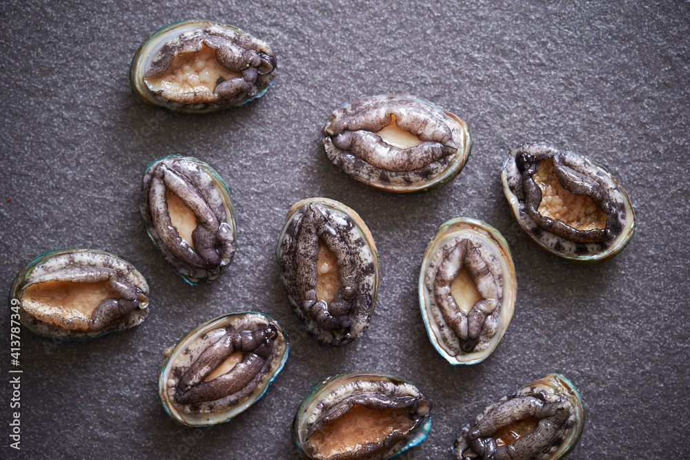 Obraz premium Fresh raw abalone on marble 