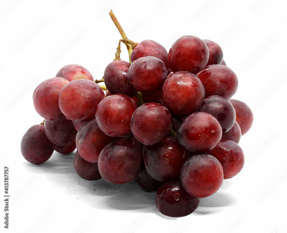 bunch of red grapes isolated on white