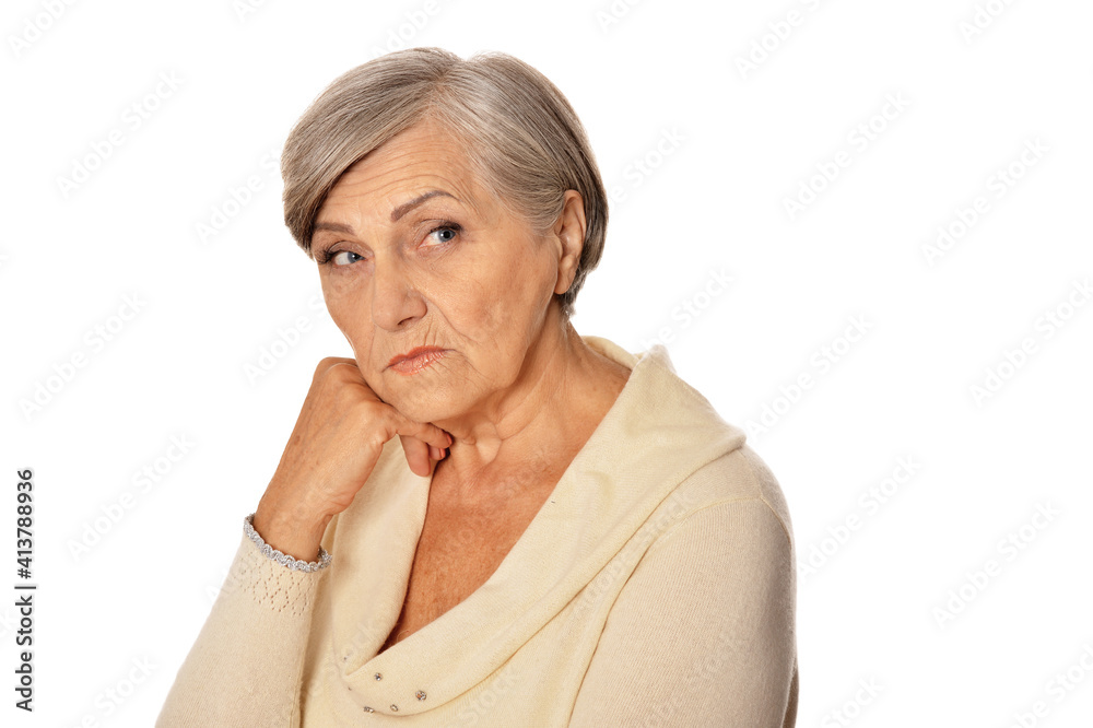 serious senior woman posing, isolated on white serious senior woman posing, isolated on white
