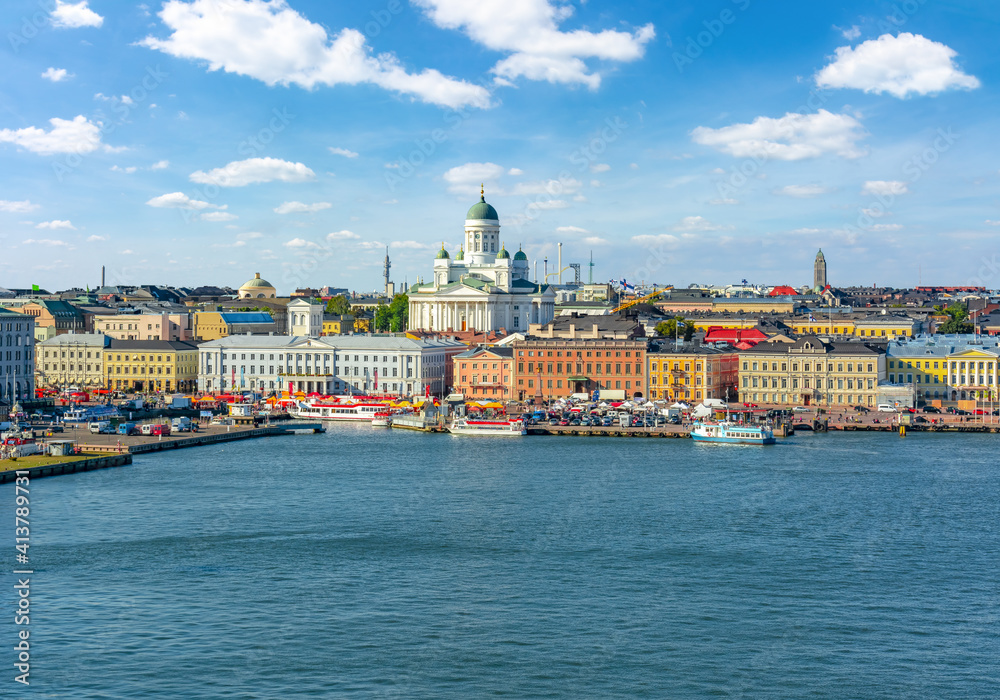 Helsinki cityscape with Helsinki Cathedral and Market square, Finland
