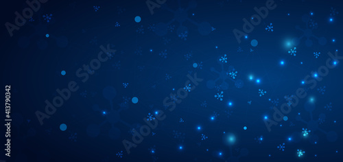 Abstract molecule pattern on dark blue background. Medical and science  technology connection concept.