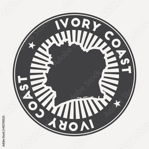 Ivory Coast round logo. Vintage travel badge with the circular name and map of the country, vector illustration. Can be used as insignia, logotype, label, sticker or badge of the Ivory Coast.