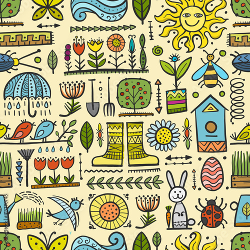 Spring and Gardening Background. Seamless Pattern for your design