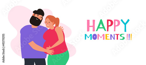 happy moments couple man and pregnant woman  expecting a baby vector illustration