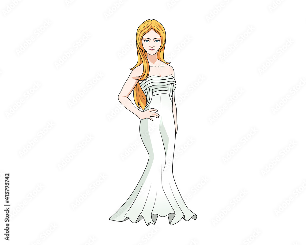 woman in long party dress cartoon character woman in long party dress cartoon character