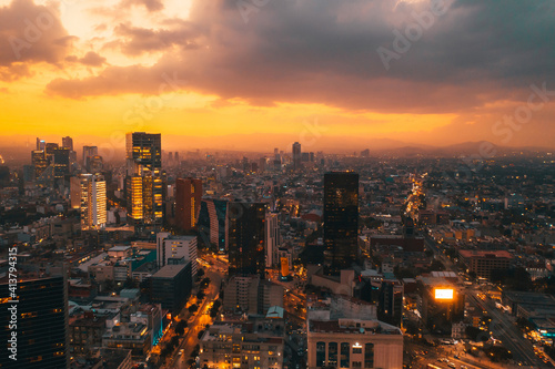 View from the drone of the streets and houses of the metropolis in Mexico City photo