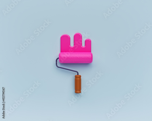 Fototapeta Naklejka Na Ścianę i Meble -  minimal paint roller brush icon, symbol isolated. 3d rendering