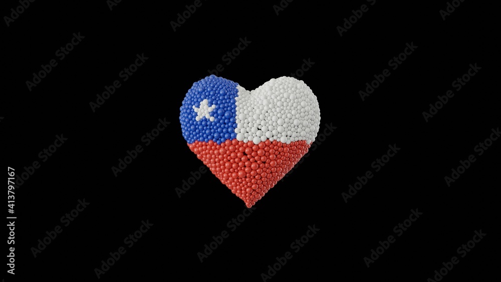Chile National Day. September 19. Heart shape made out of shiny sphere on black background. 3D rendering. Chile National Day. September 19. Heart shape made out of shiny sphere on black background. 3D rendering.
