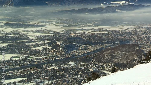 View to Salzburg, Winter mood on the Gaisberg near Salzburg, Austria photo