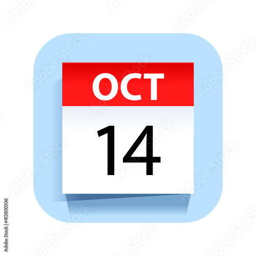 October 14. Calendar Icon. Vector Illustration.