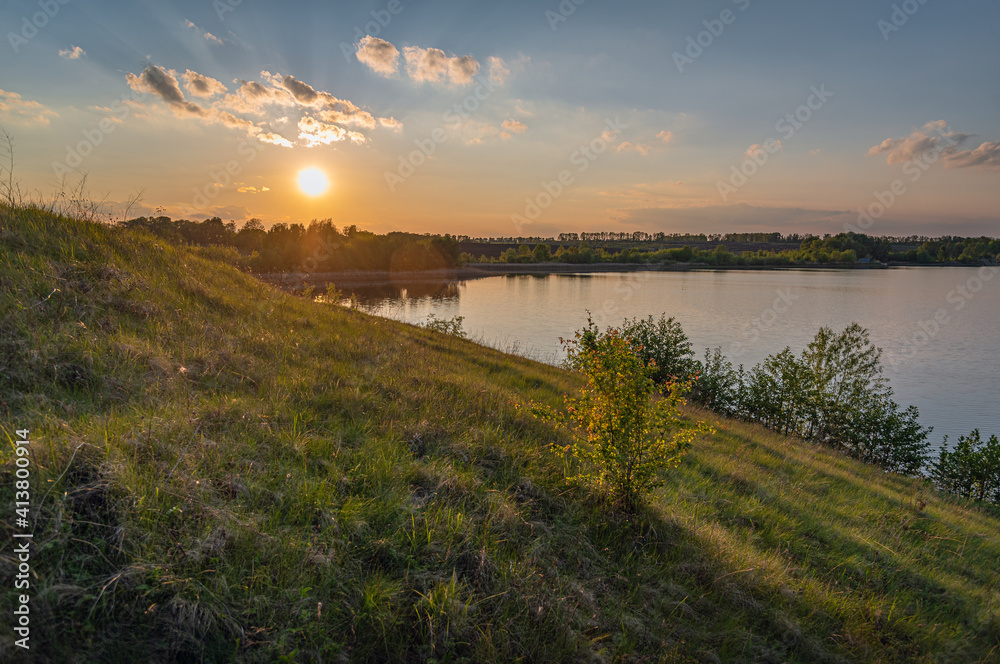 Naklejka premium Summer moring among fields