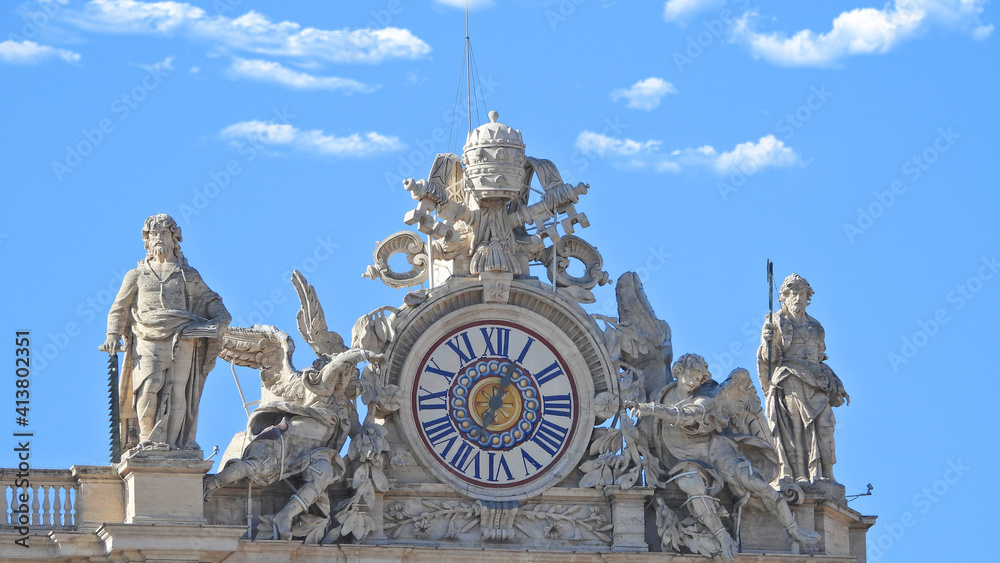 Zoom detail photo of main clock in Saint Peter Basilica, Vatican City, Rome, Italy Zoom detail photo of main clock in Saint Peter Basilica, Vatican City, Rome, Italy