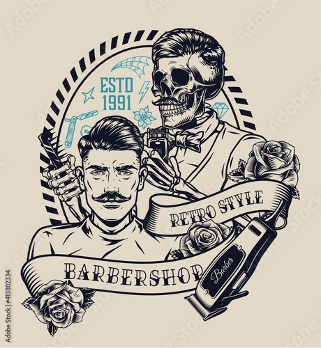 Barbershop vintage monochrome print