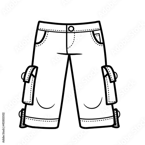 Denim breeches with additional patch pockets  outline for coloring on a white background photo
