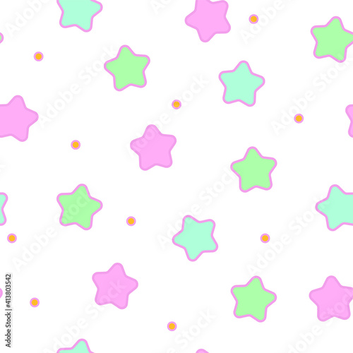 Wallpaper Mural Cute simple seamless retro design in fantasy style. Magic anime background with stars on a white background. Purple, green and sky blue colors. Torontodigital.ca