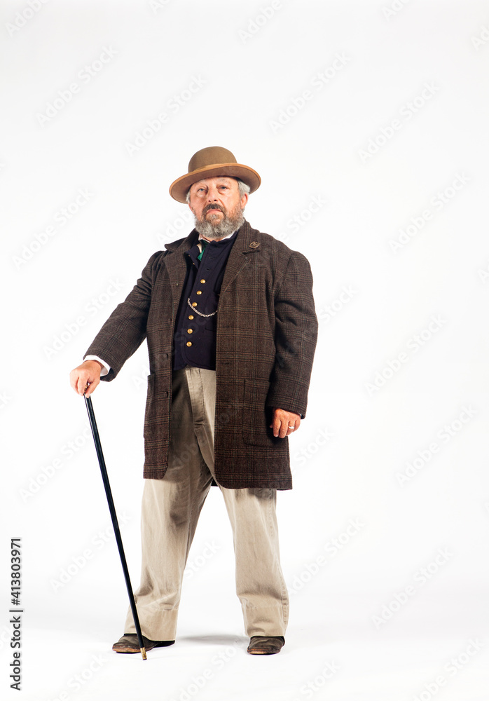 Portrait of serious man in retro styled costume against white background Portrait of serious man in retro styled costume against white background