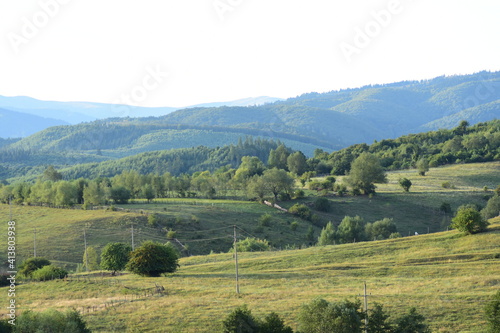 Rolling hills with bushes and pastures