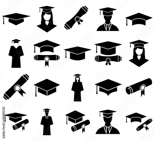 Students cap, education, graduate set icon, logo isolated on white background