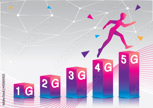 Evolution of mobile communication 1G to 5G illustration vector.