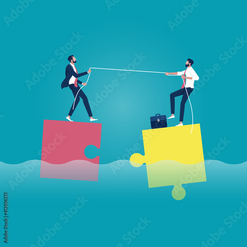 Business people balancing and match building business idea for success and cooperation strategy for success and inspiration
