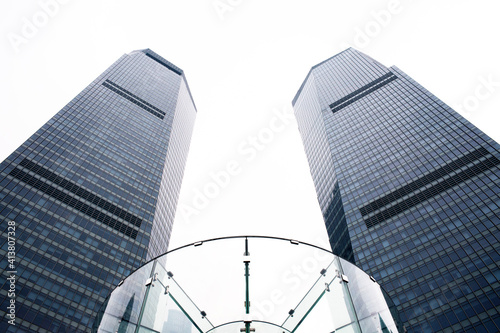 Low angle view of Shanghai International Finance Centre against clear sky photo