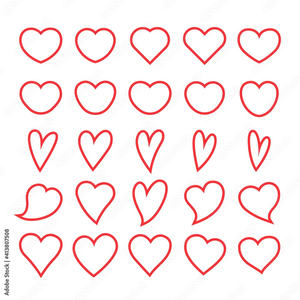 set of heart or love icons. valentine line art symbol. wedding ornament set of heart or love icons. valentine line art symbol. wedding ornament