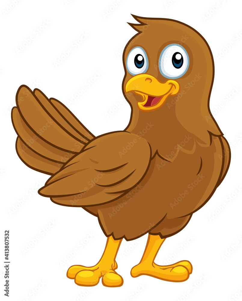 A cute little brown cartoon bird character A cute little brown cartoon bird character