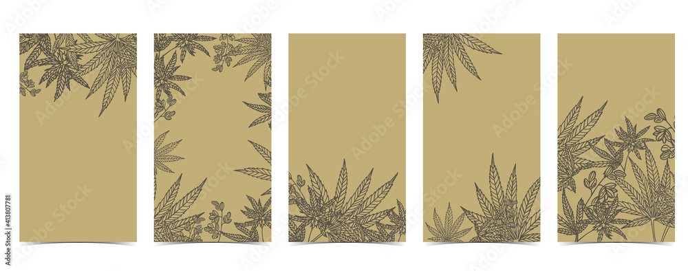 Collection of cannabis background set with green.Editable vector illustration for website, invitation,postcard and sticker - obrazy, fototapety, plakaty 