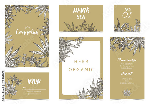 Collection of cannabis background set with green.Editable vector illustration for website, invitation,postcard and sticker