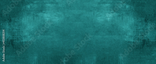 Dark green blue turquoise stone concrete paper texture background panorama banner long, with space for text 