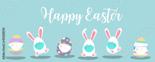 Collection of easter background set with rabbit,egg,flower.Editable vector illustration for website, invitation,postcard and poster