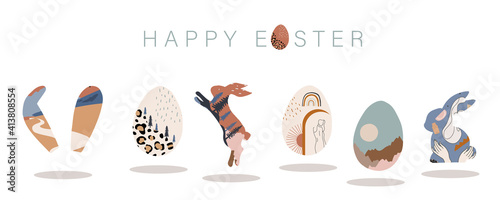 Collection of easter background set with rabbit,egg,flower.Editable vector illustration for website, invitation,postcard and poster