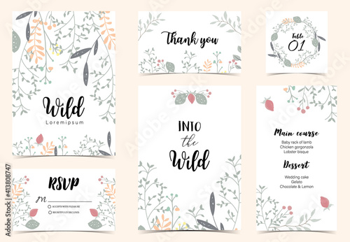 Collection of natural background set with leaf,flower.Editable vector illustration for website, invitation,postcard and poster